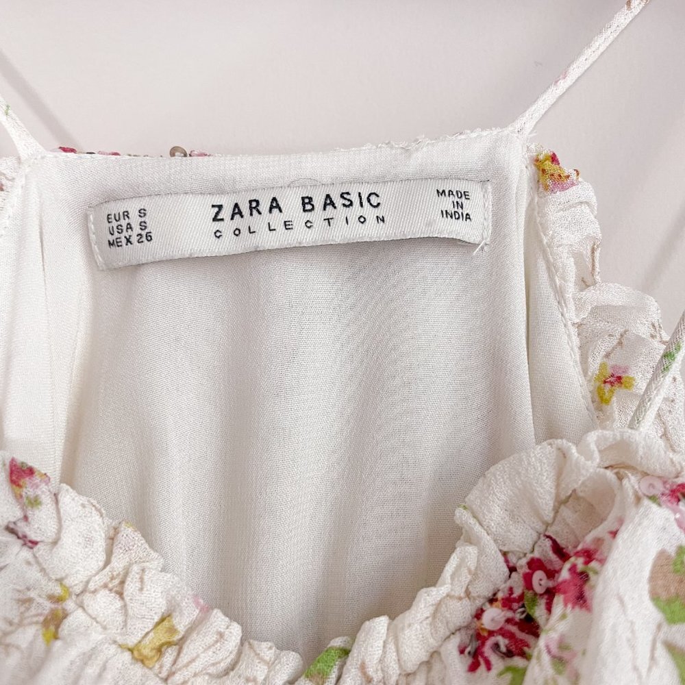 Zara Cream White Floral Sequined Dress - Picture 7 of 7